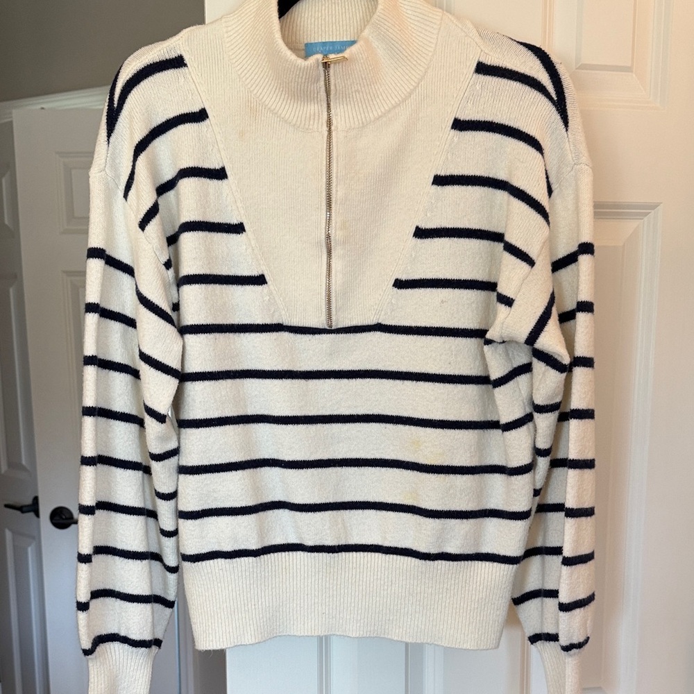 Draper James Navy and Cream Striped Turtleneck Sweater
